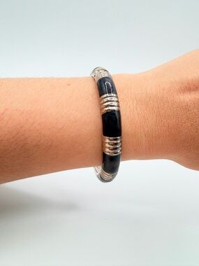 Black and Silver Women’s Bangle Bracelet - Elegant Everyday Jewelry